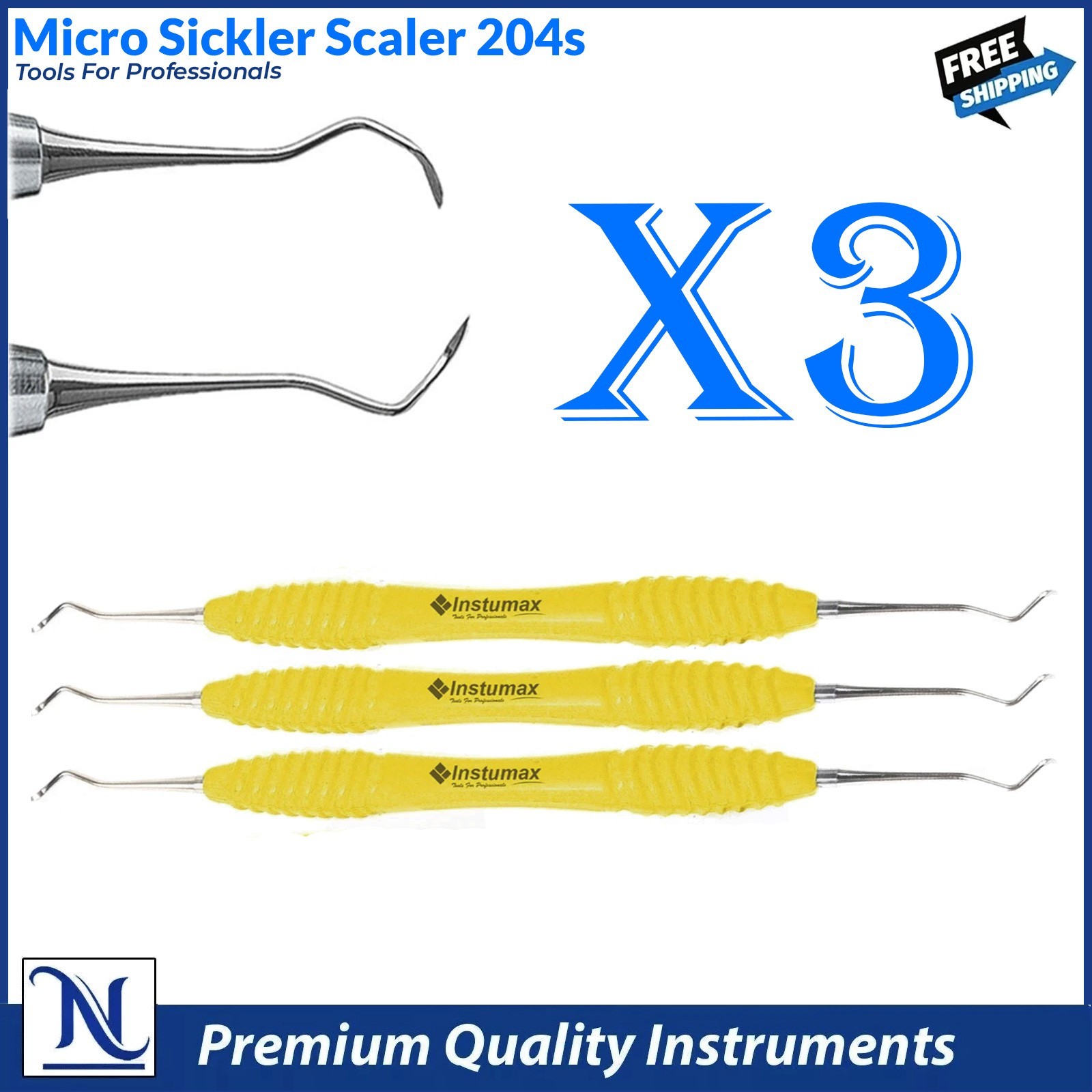 Micro Sickler 204S Dental Scalers Set X3 Professional Stainless Steel