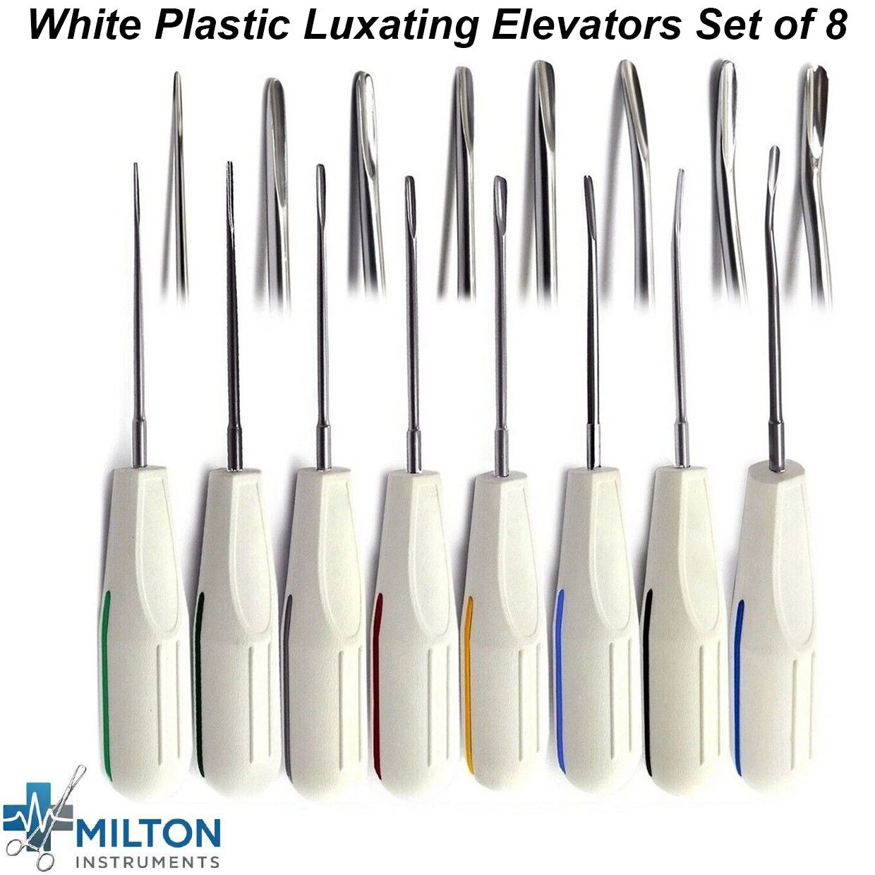 Dental Luxating Elevator Root Extracting White Plastic Handle Elevators Set Of 8