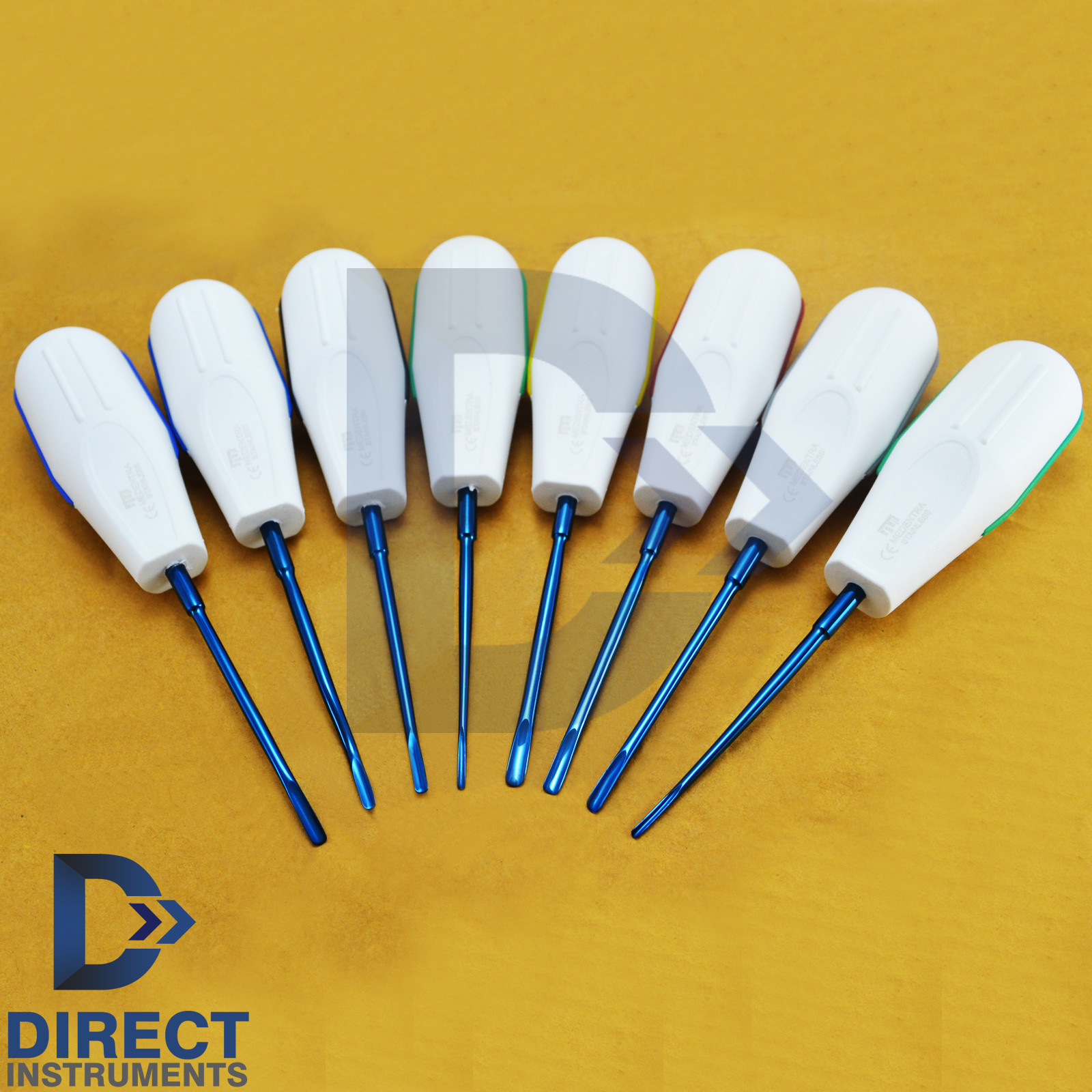 Dental Luxating Elevators Set Of 8 Titanium Blue Color Tips Extracting Teeth