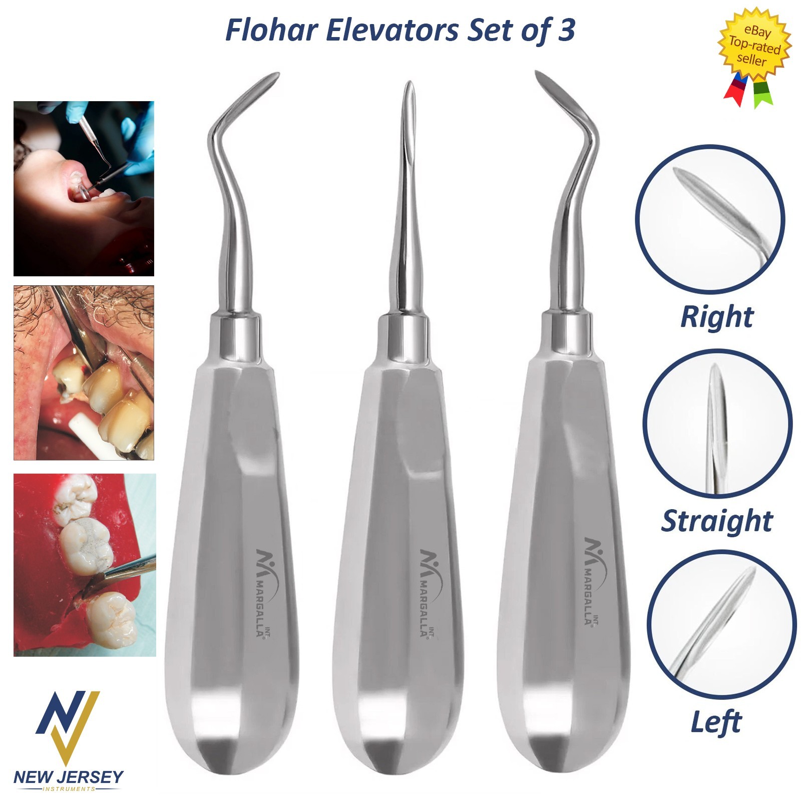 Flohr Elevators Dental Extraction Set Of 3 Surgical Root Extracting Loosen CE