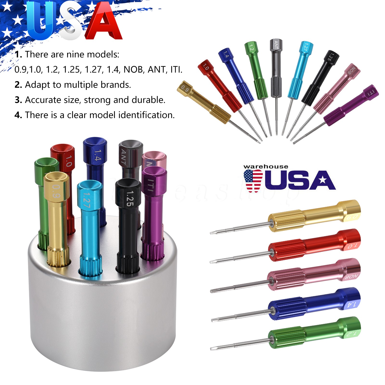 Dental Implant Screw Driver Kit Lab AST 3i NOB Implant Tools 9 PCs Set & Holder