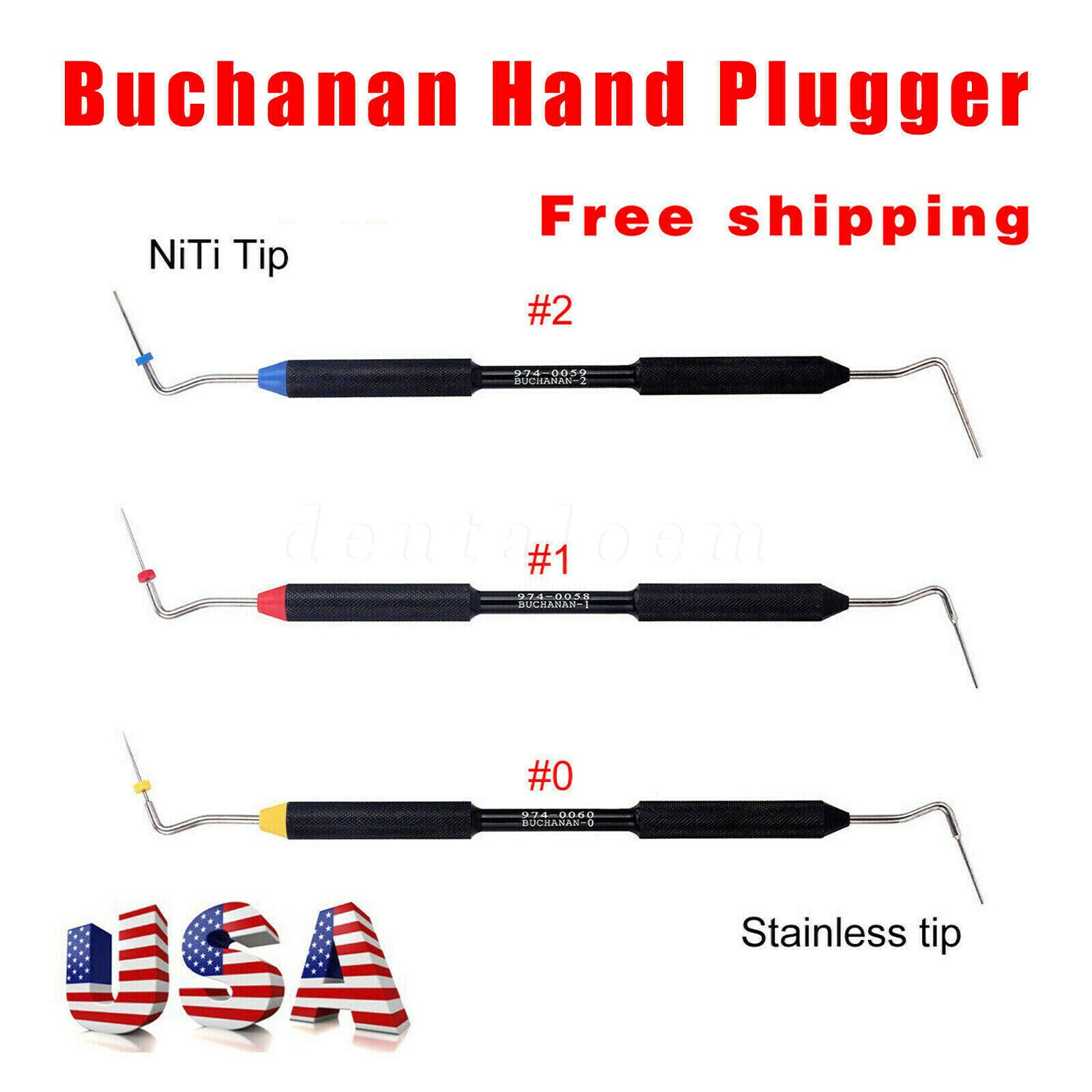 USA Dental Sybronendo Endo Buchanan Hand Plugger Tip Fill Obturation NO.0/1/2 ST