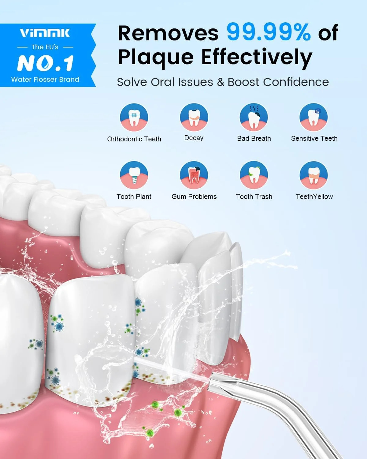 Water Flosser, Cordless Water Dental Flosser,9 Jet Tips 5 Modes 300ML Waterproof
