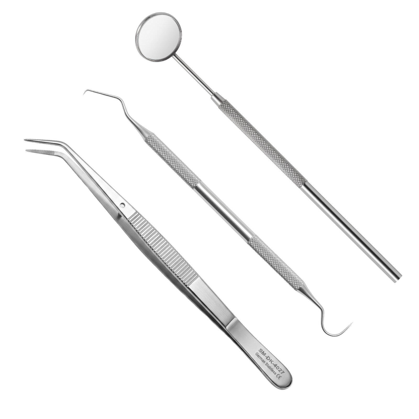 3 Pcs Basic Dental Instrument Set Mirror Explorer College Pliers Stainless Steel