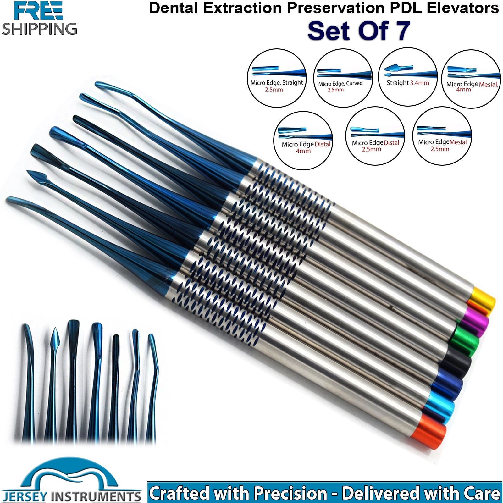 Set of 7 PDL Dental Elevators Periodontal Ligament Extraction Oral Surgery Tools