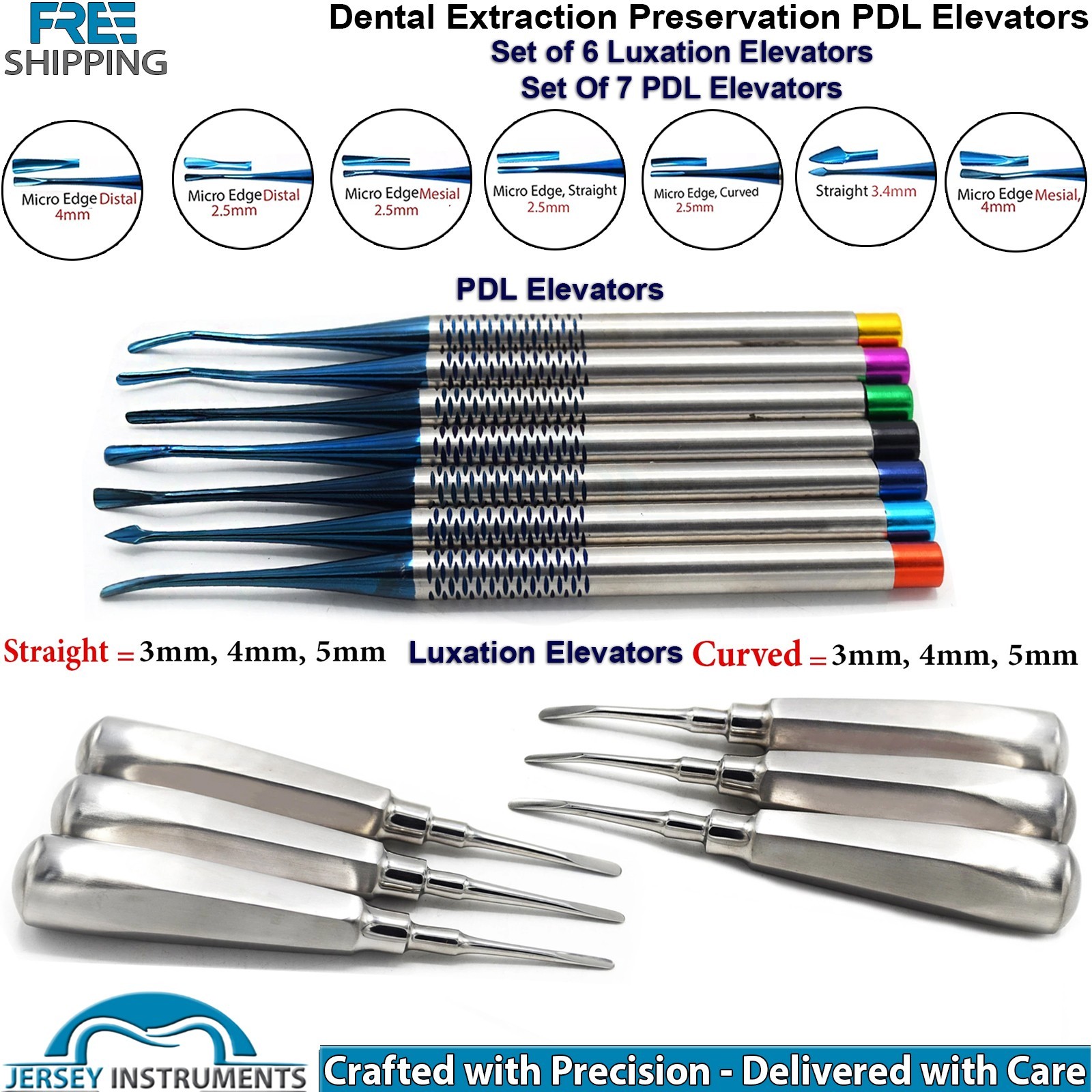 Set of 13 PDL Periodontal & Luxation Dental Elevators Atraumatic Extraction Tool