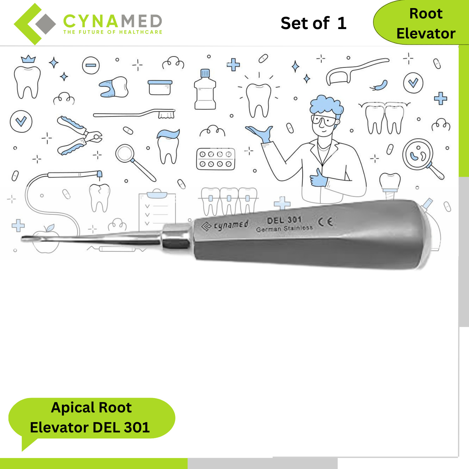 Cynamed Dental Stainless Steel Apical Root Elevator DEL 301