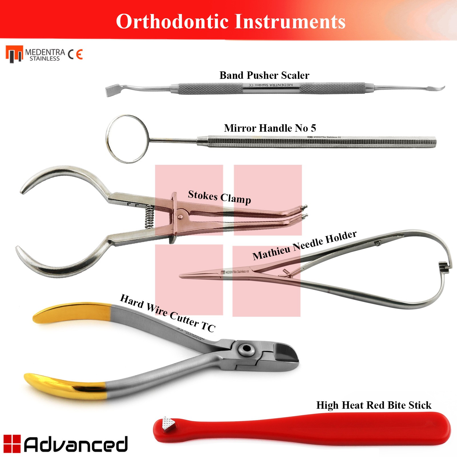 Orthodontic Instruments Kit Mathieu Stokes Clamp Hard Wire Cutter Band Pusher