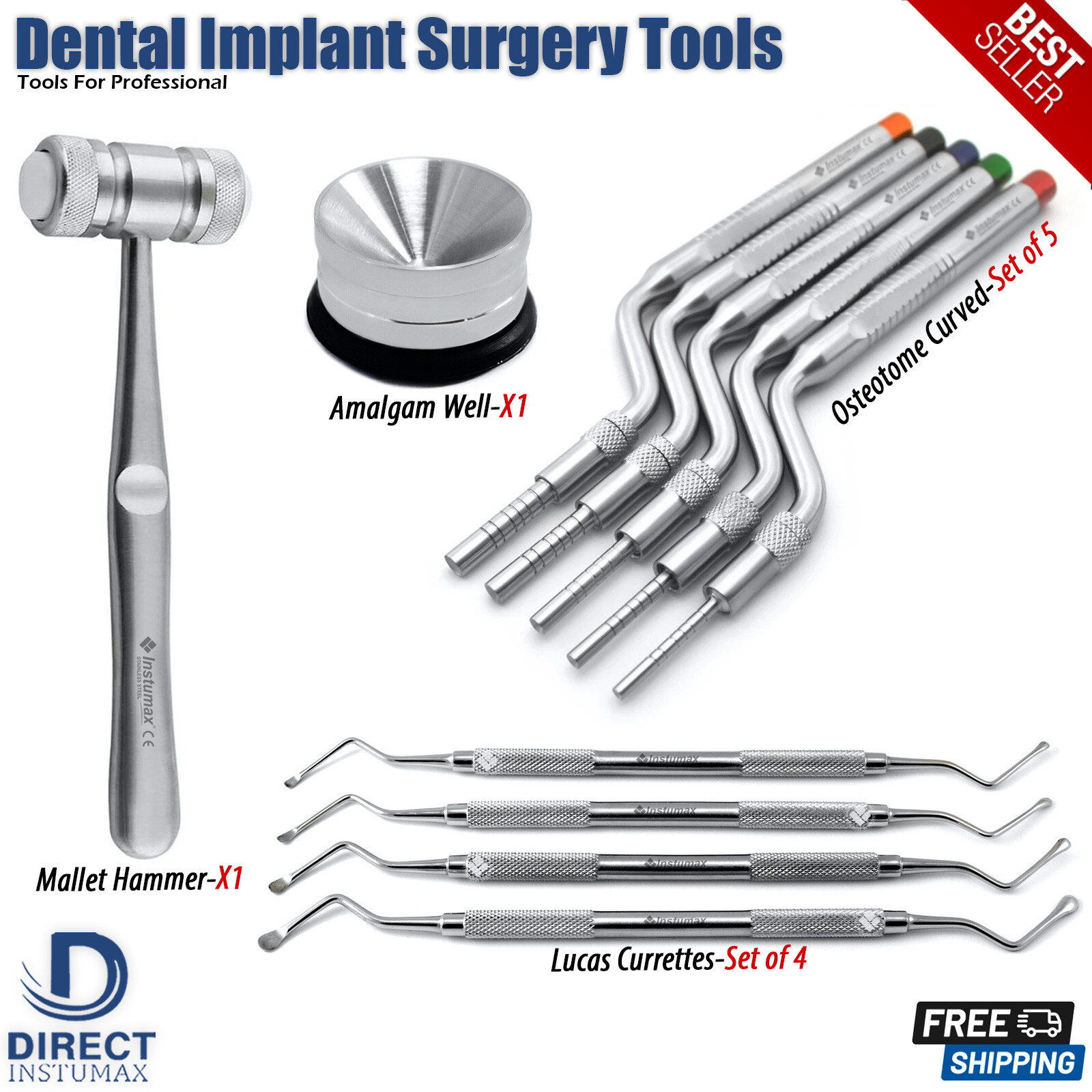 Dental Implant Sinus Lift Surgery Kit Osteotome Set Lucas Bone Mallet Hammer