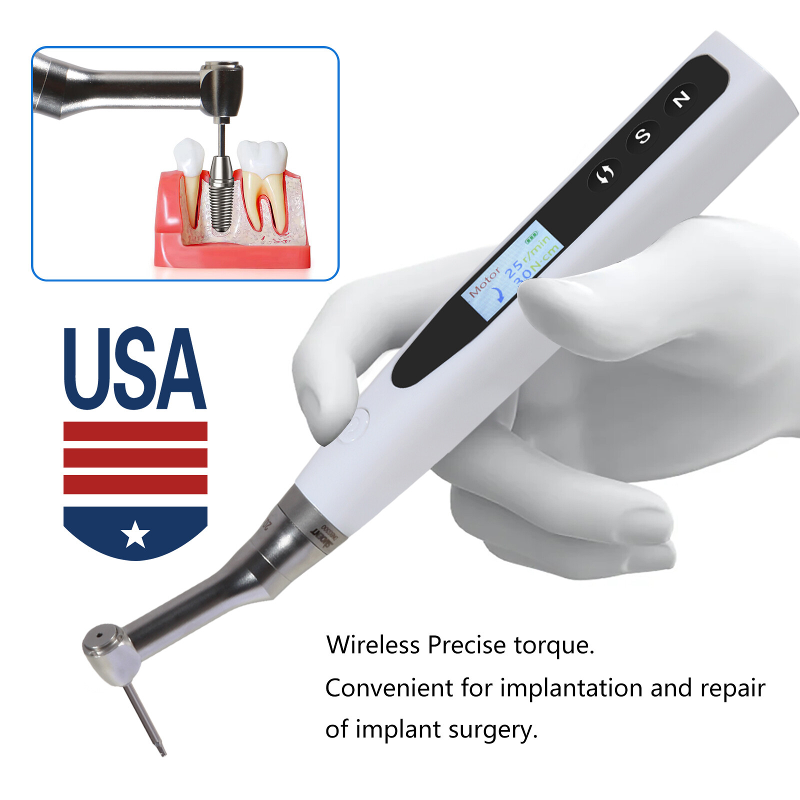Dental 20:1 Wireless Universal Implant Torque Wrench Electric Driver Kit SANDENT