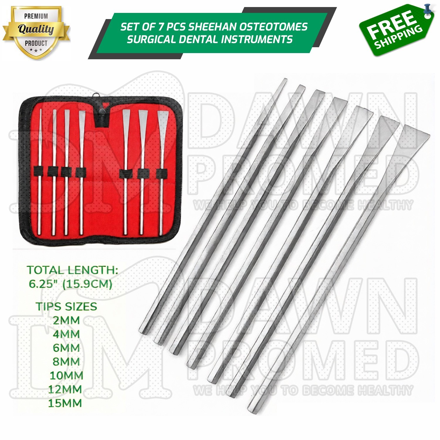 7 Pcs Sheehan Osteotomes Kit Set Surgical Dental Instruments German Grade