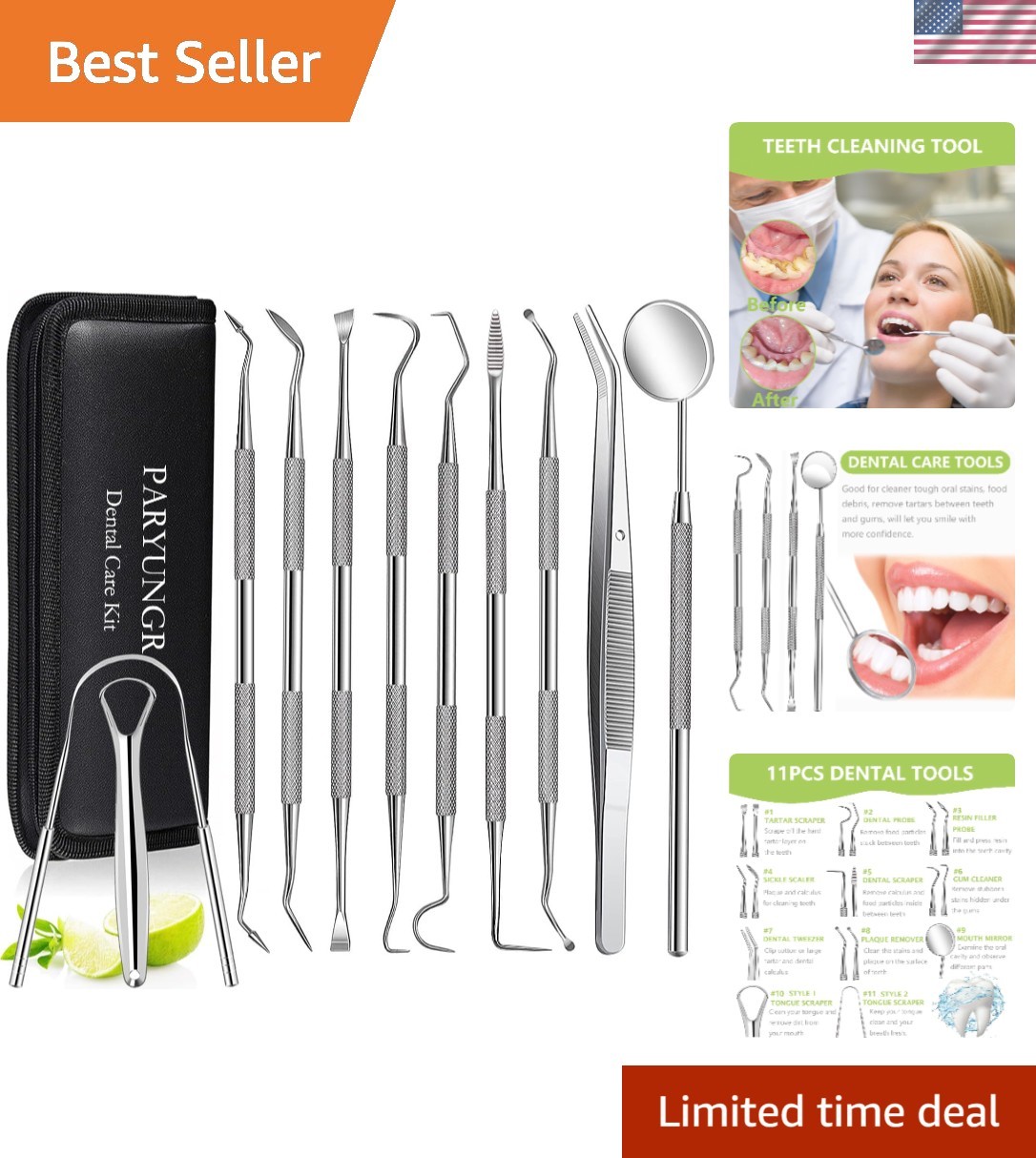 11 Pack Dental Tools Teeth Cleaning Tool Kit, Stainless Steel Tongue Scraper …
