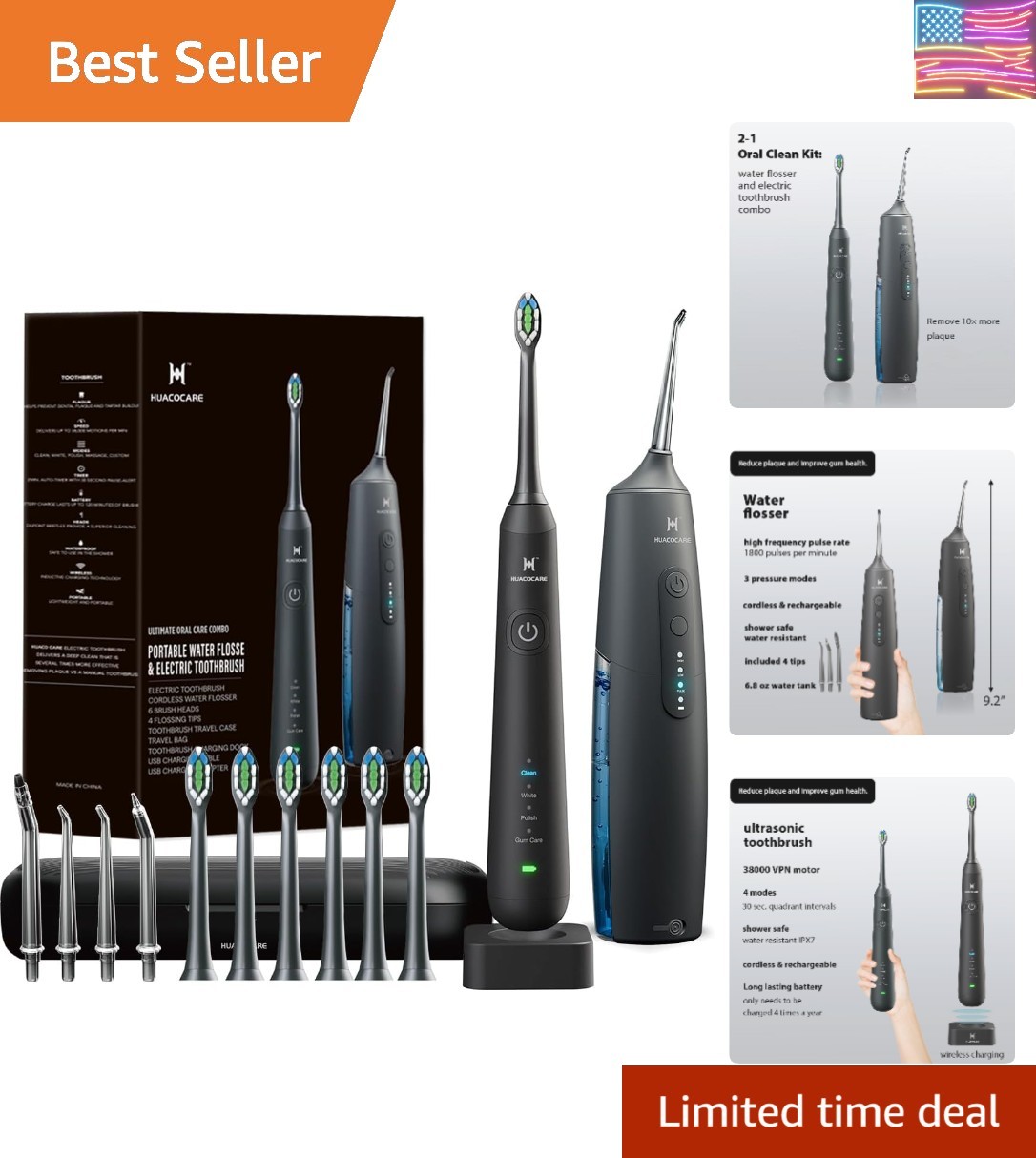 2-1 Oral Clean Kit- Water Dental flosser & Electric Toothbrush Combo- Brushin…