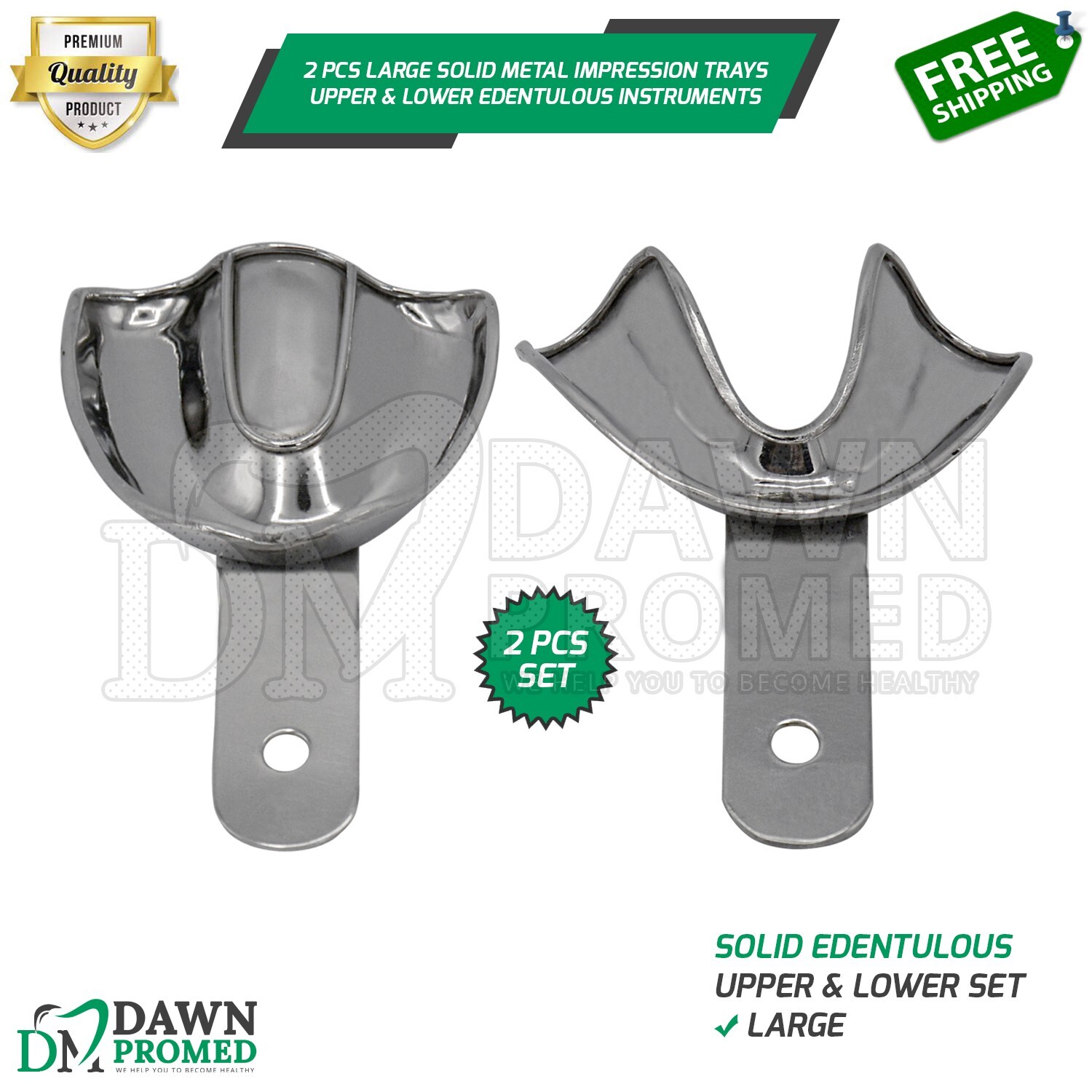 2 Pcs Large Solid Metal Impression Trays Upper & Lower Edentulous Inst German Gr