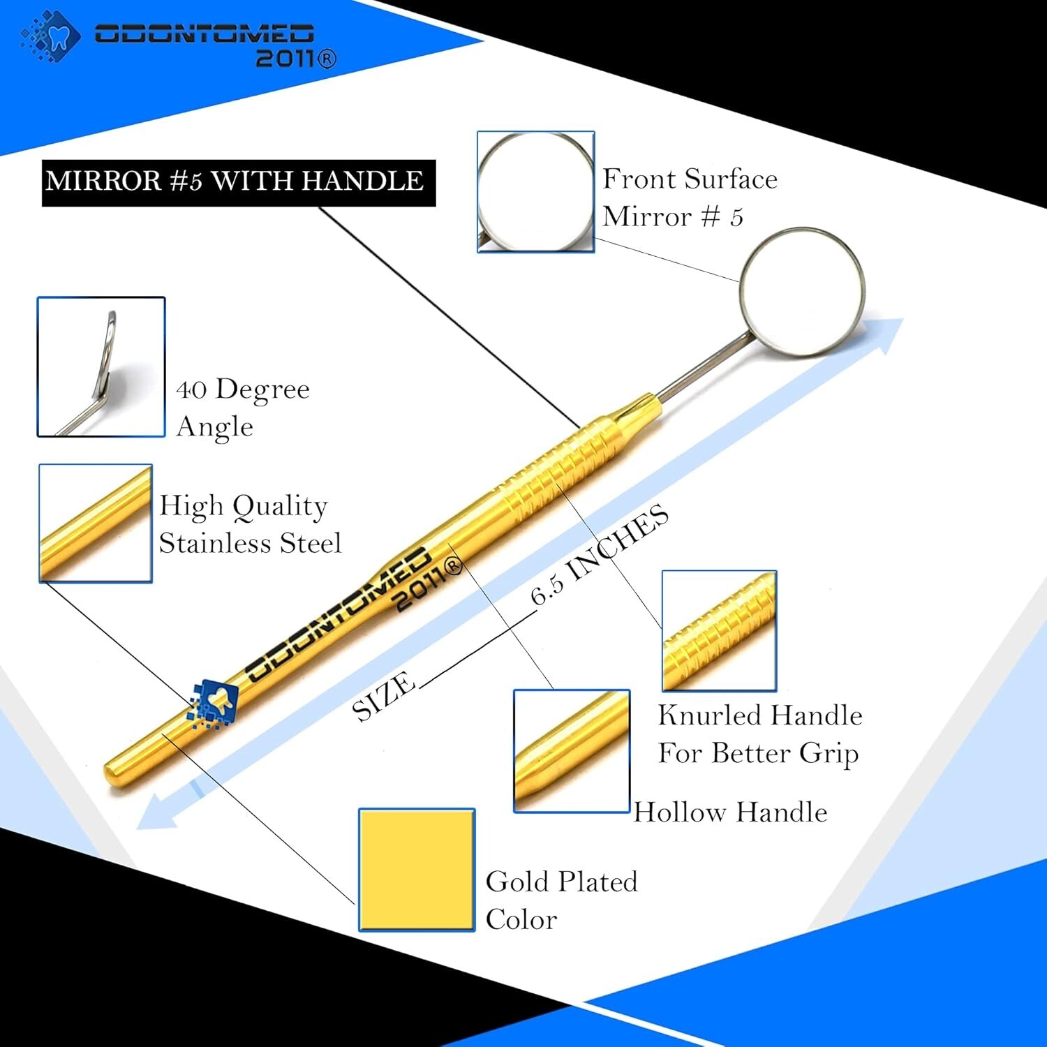 3 Pcs Basic Dental Set Mirror Explorer C. Plier Hollow Handle Gold Plated GLD-03