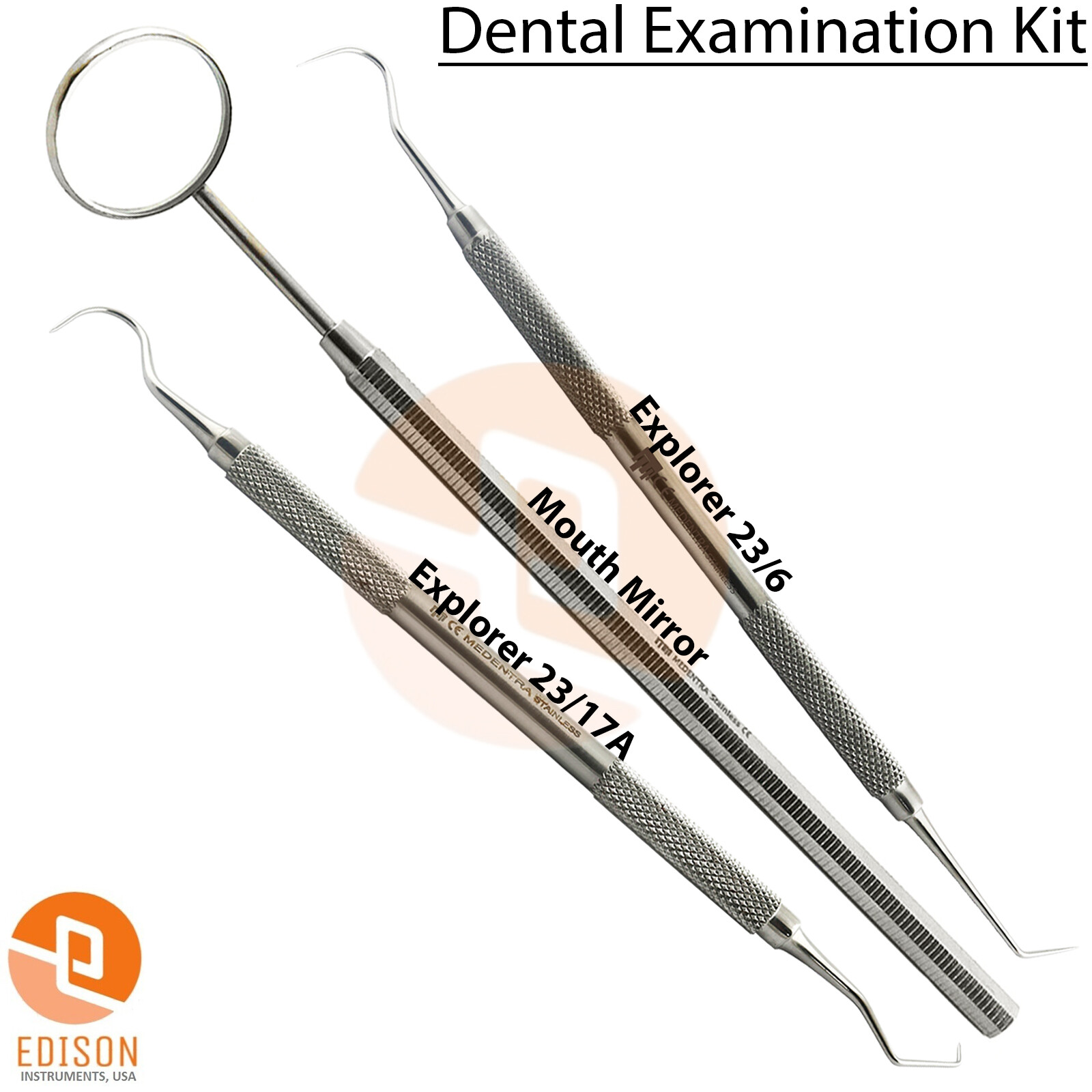 Dental Examination Kit 3Pcs Set With Mirror Explorer And Pick