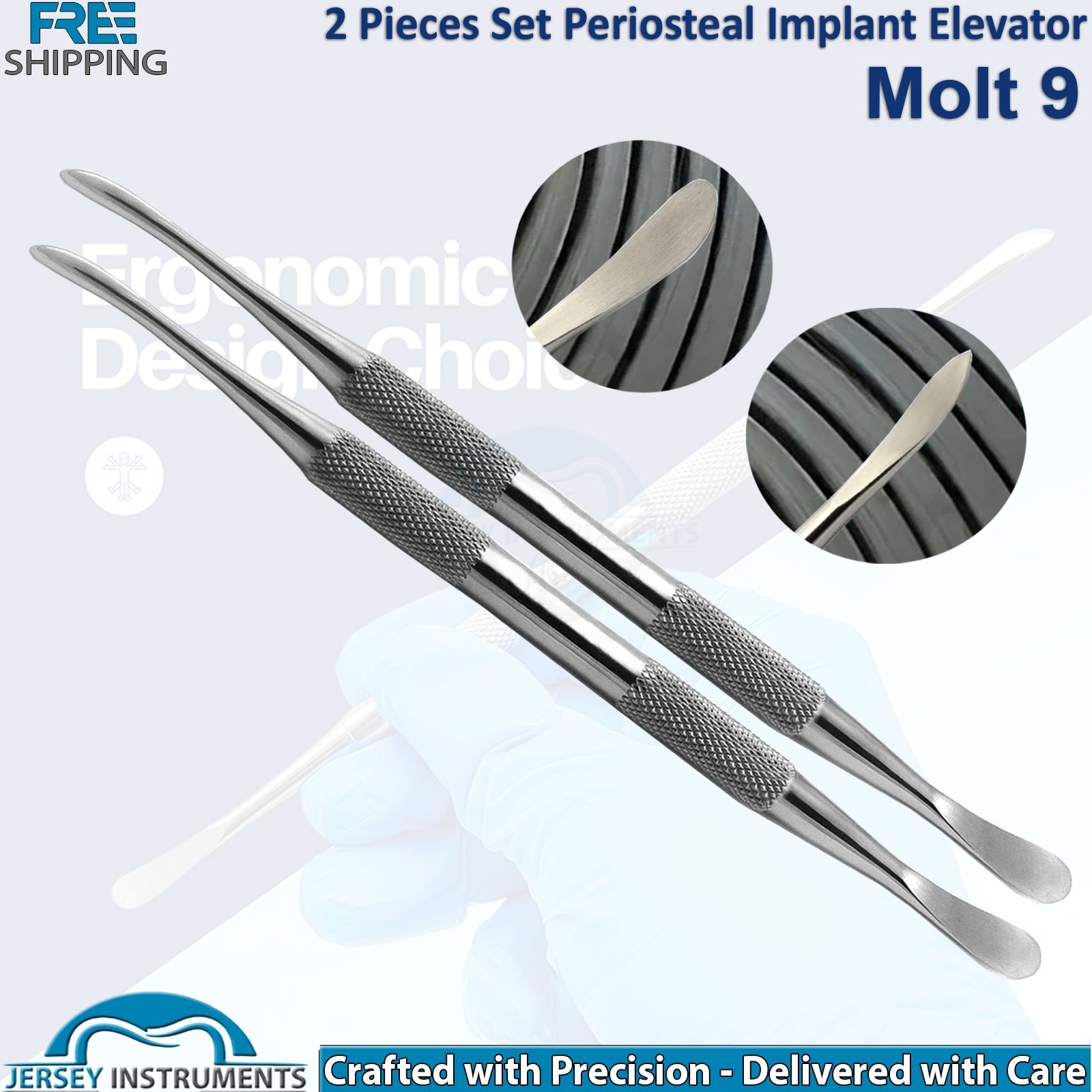 Set of 2 Molt 9 Periosteal Elevators Dental Surgical Implant Periodontal Surgery