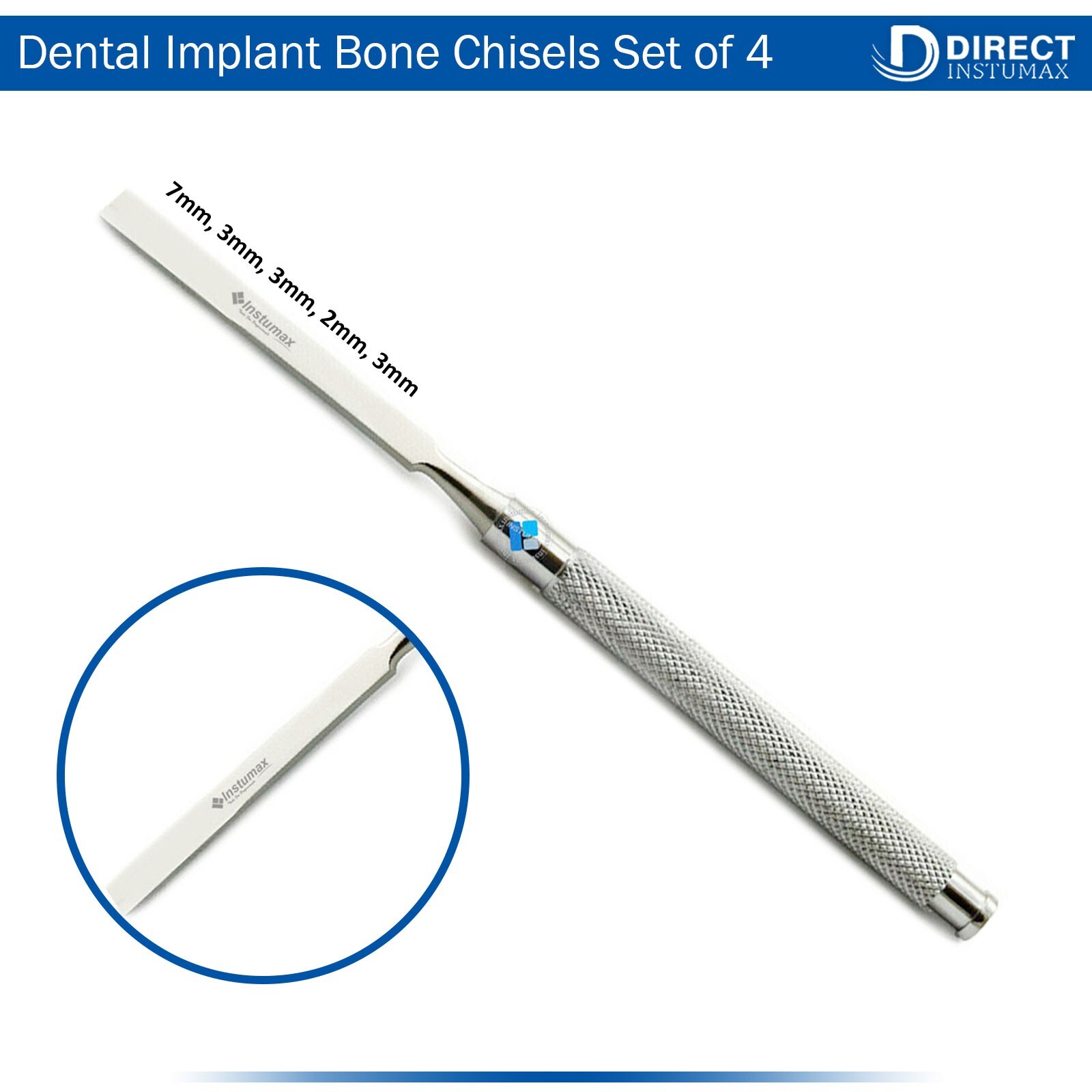 Set of 4 Dental Chisels Straight-Curved Surgical Ridge Bone Splitting Extraction