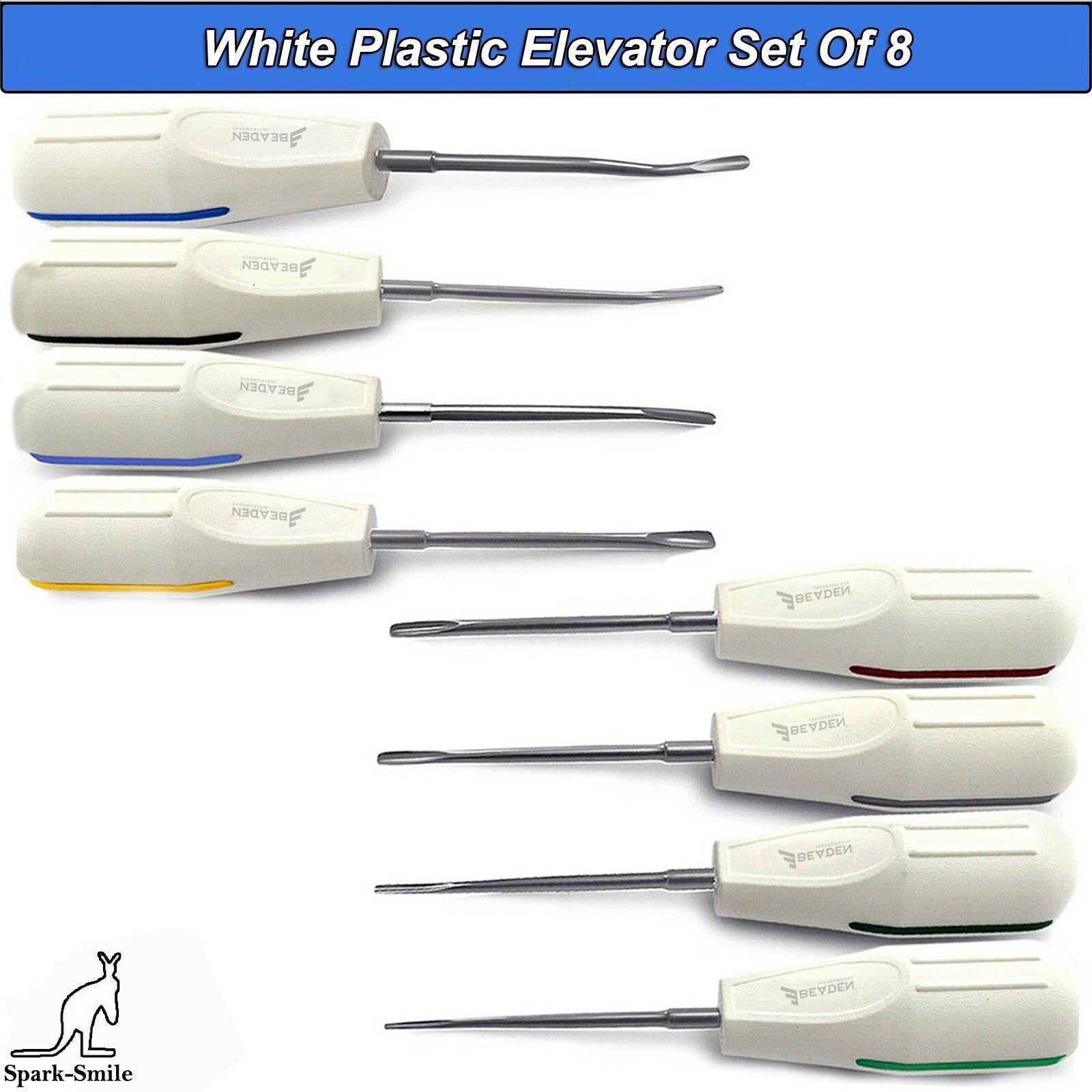 Set Of 8 Dental Oral Surgery White Plastic Luxating Root Extracting Elevators