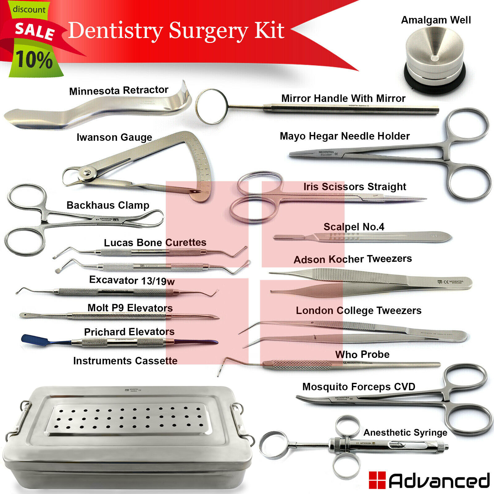 19Pcs Dentistry Implant Oral Surgery Kit Perio Surgical Instruments Cassette