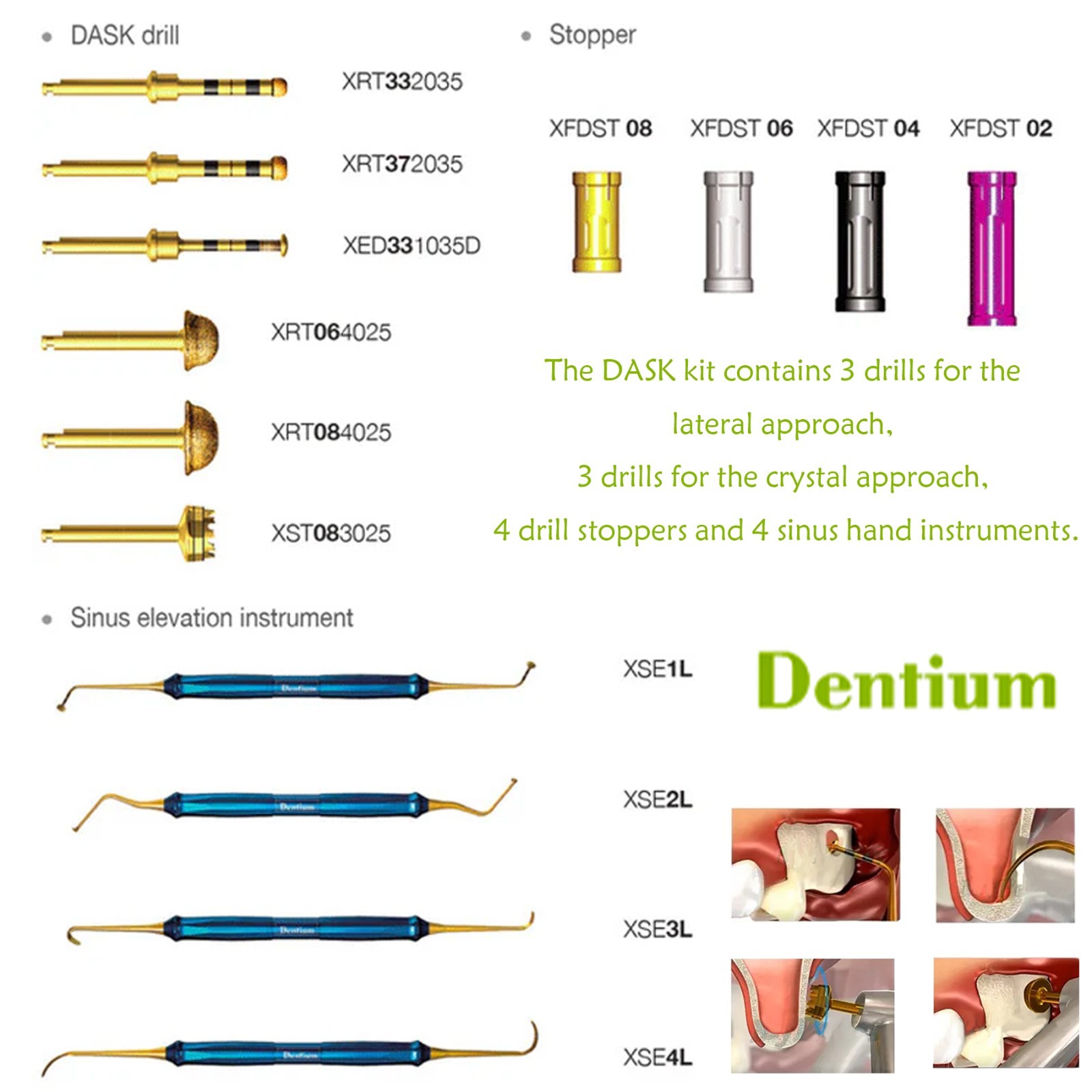 DASK Dental Sinus Lift Kit Lateral Crestal Drills Stoppers Elevation Instruments