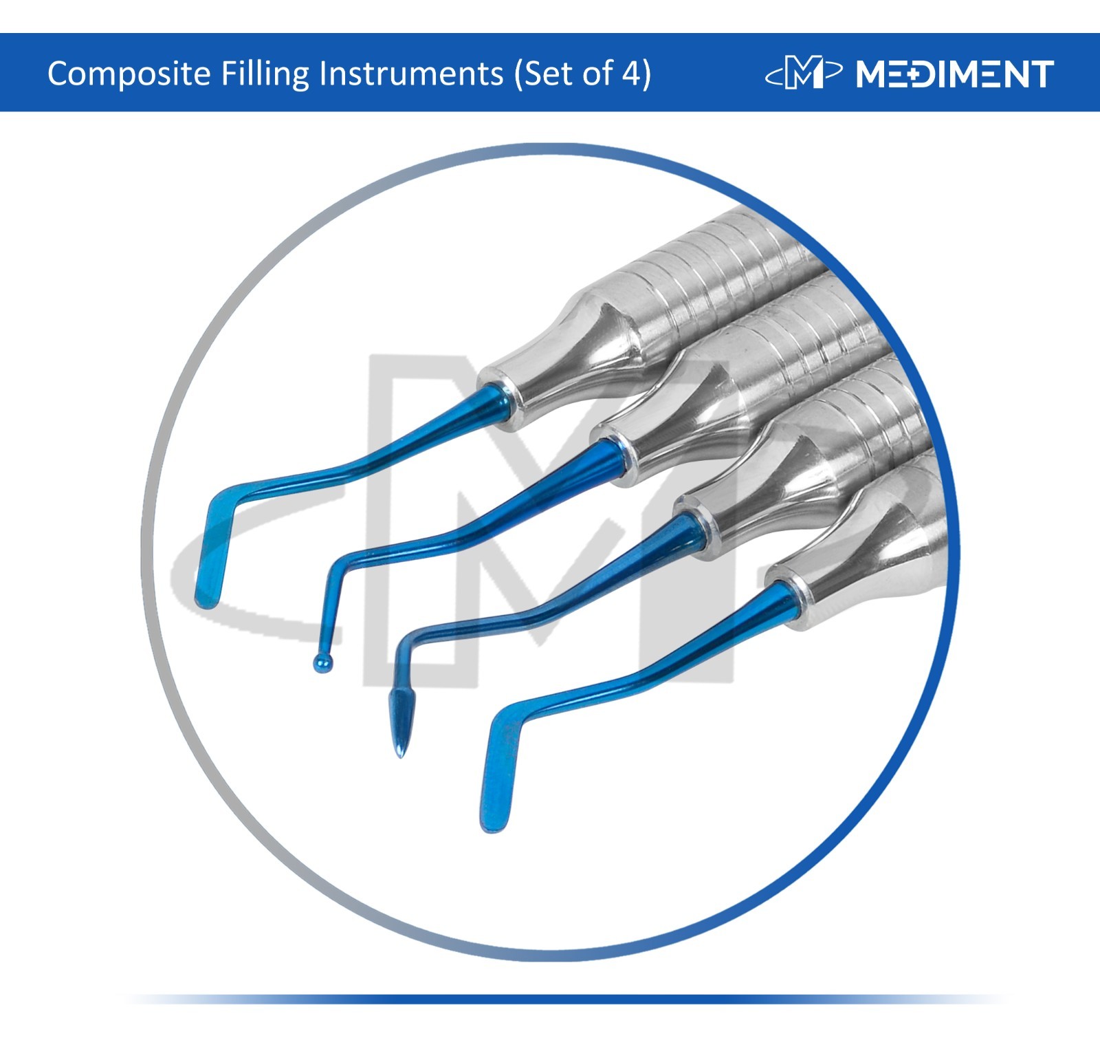 4 Pcs Dental Composite Filling Instrument Blue Titanium Coated Restorative Kit