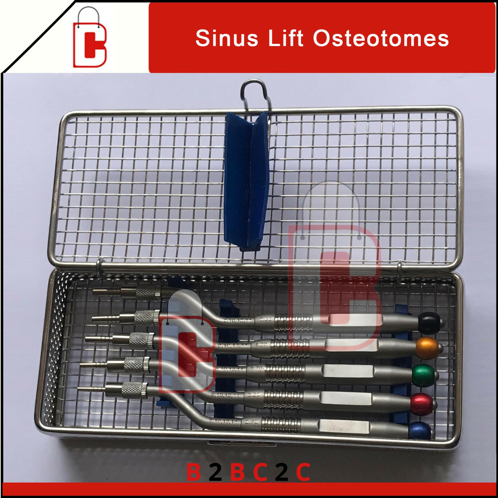 Dental implant 5pcs Sinus Lift Osteotomes cancave off set instrument kit casette
