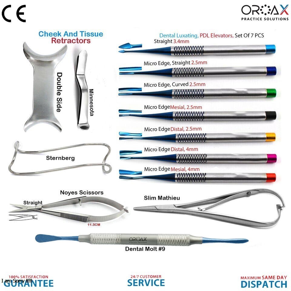 Dental Luxating Elevators Periosteal Molt Needle Holder Cheek Retractors Scissor