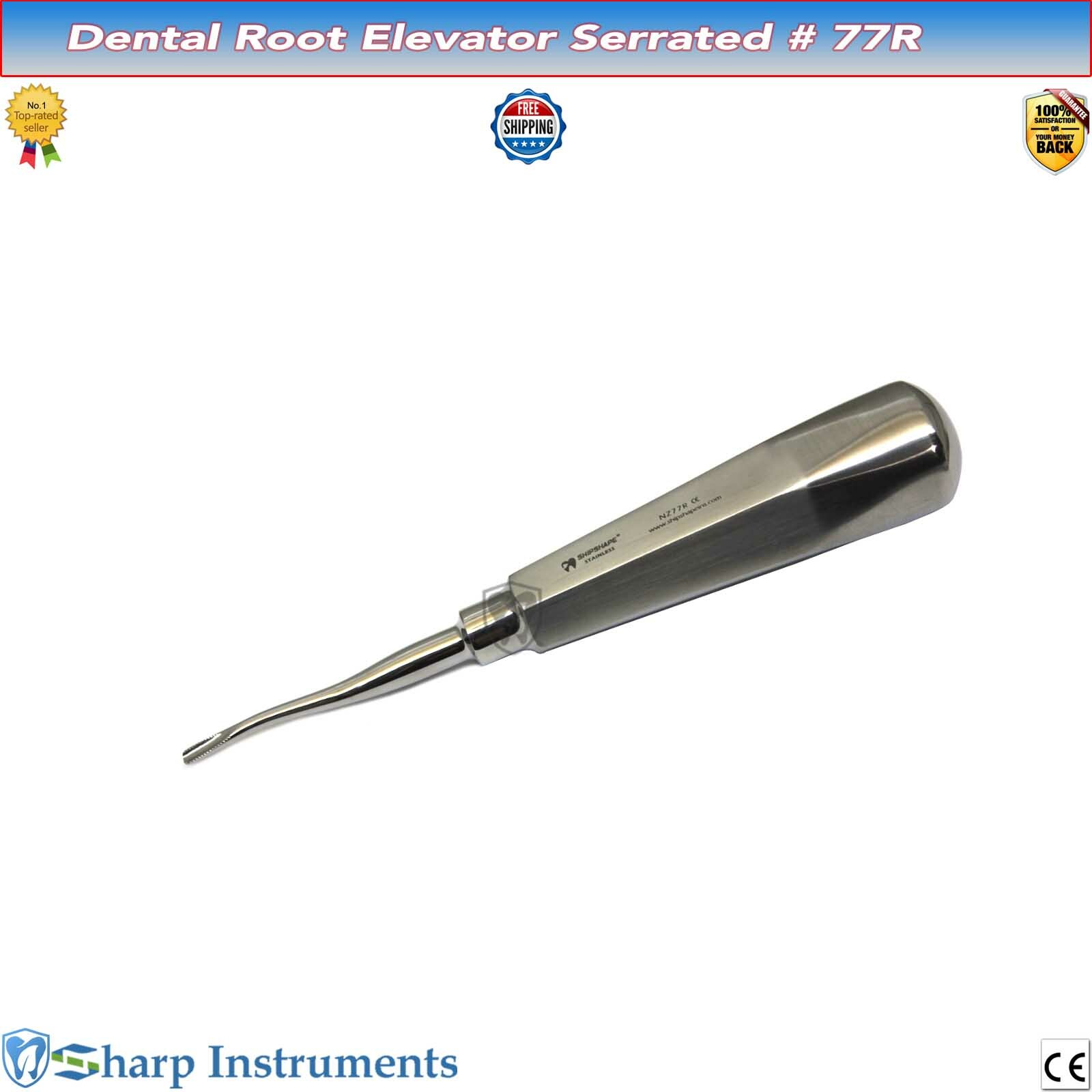 Tooth Root Elevator 77L, 77R Serrated Root Extraction Dental Surgical Instrument