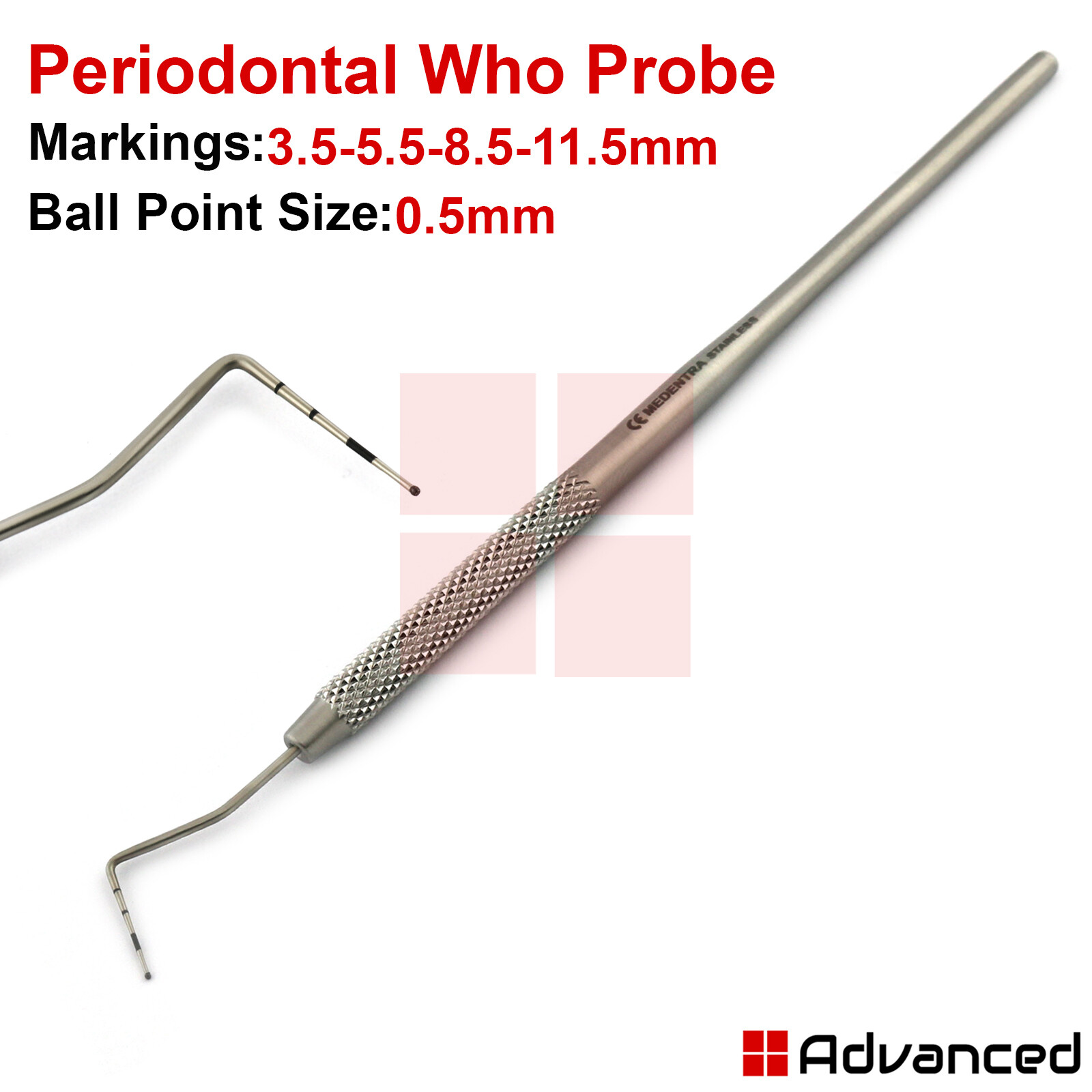 Dental Who Probe Color Coded Marking Perio Tooth Depth Measuring Probes Ball Tip
