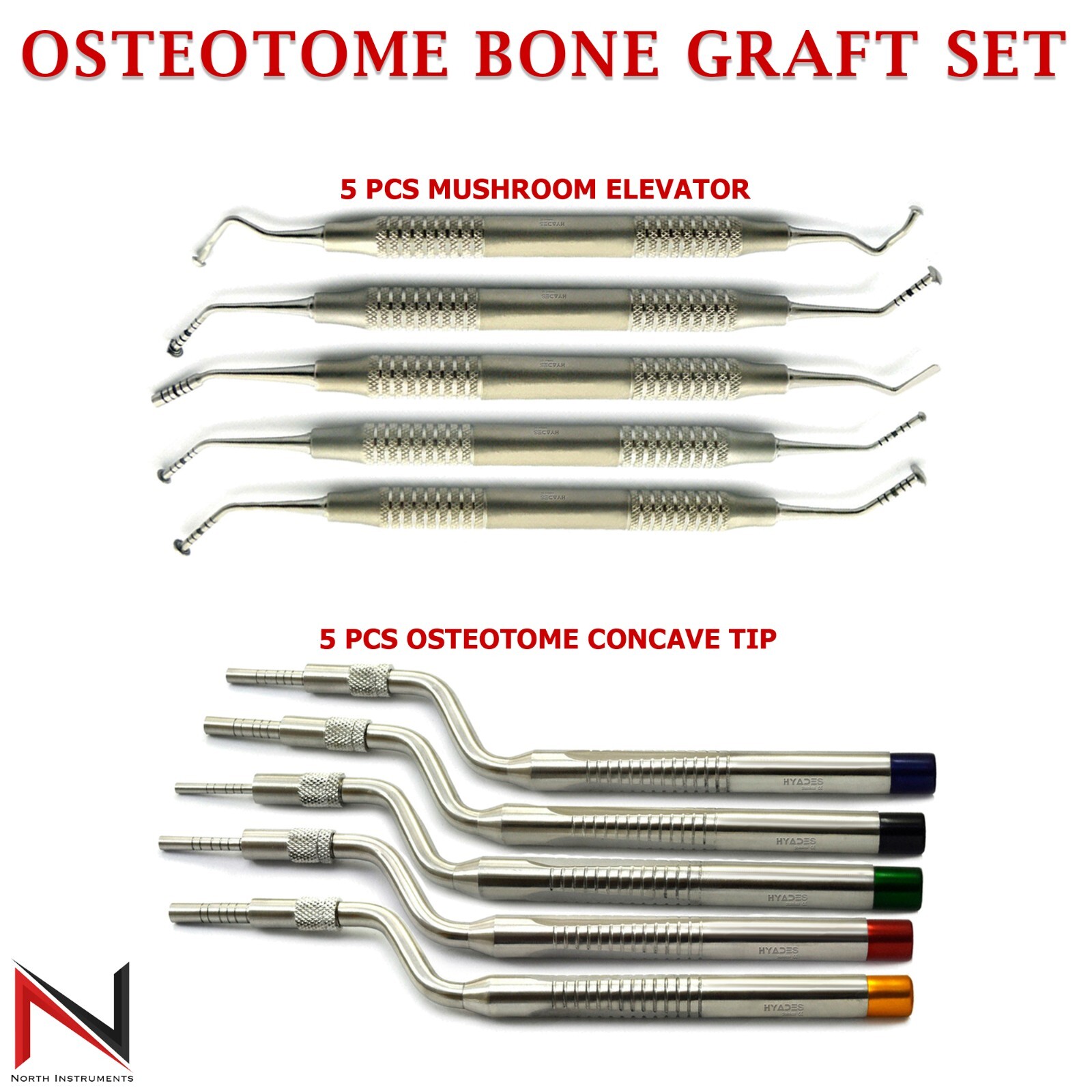 Bone Grafting & Oral Surgery, 10 Pcs Dental Osteotomes & Mushroom Elevators Kit