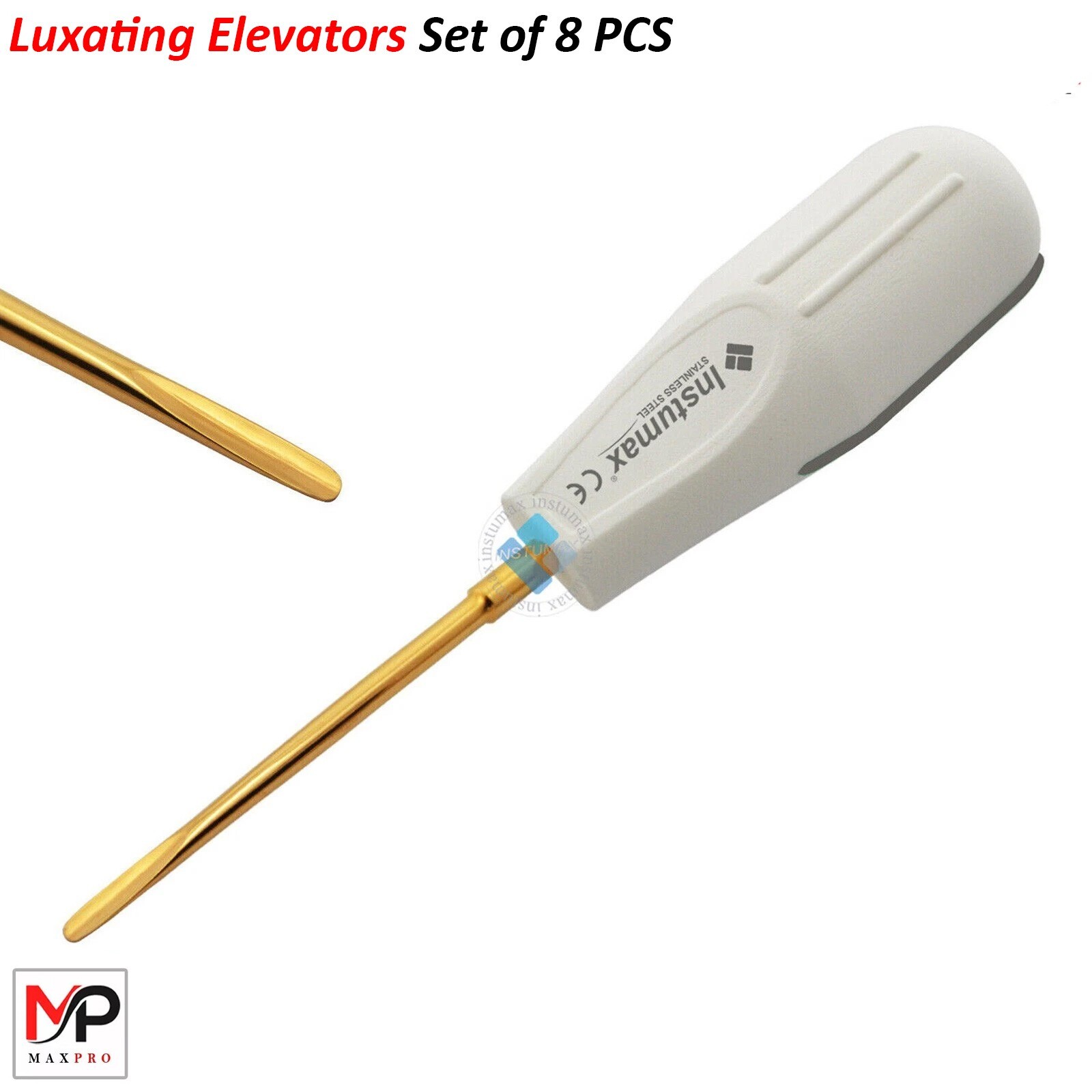 New Dental Root Luxating Elevators Luxation Set of 8 White Plastic Gold Tips