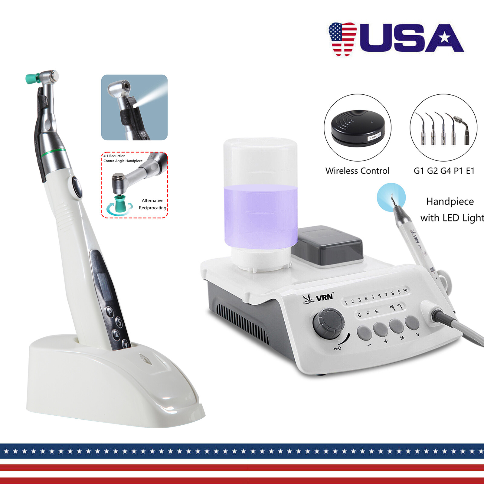 Dental LED Ultrasonic Scaler Bottle/Hygiene Prophy Handpiece 4:1 Polishing Motor