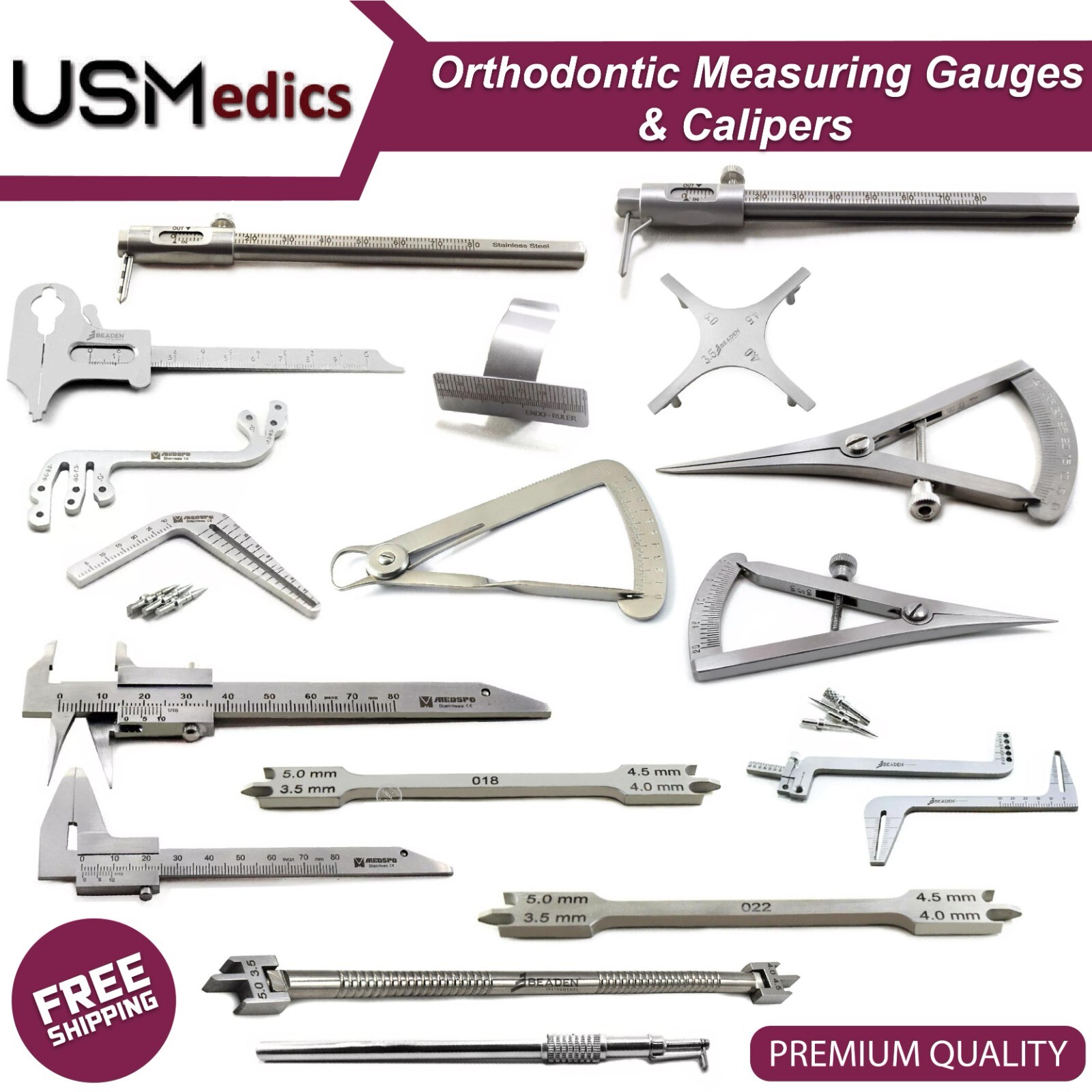 Dental Measuring Boley Gauge Caliper Iwanson Bracket Positioning Instruments SET