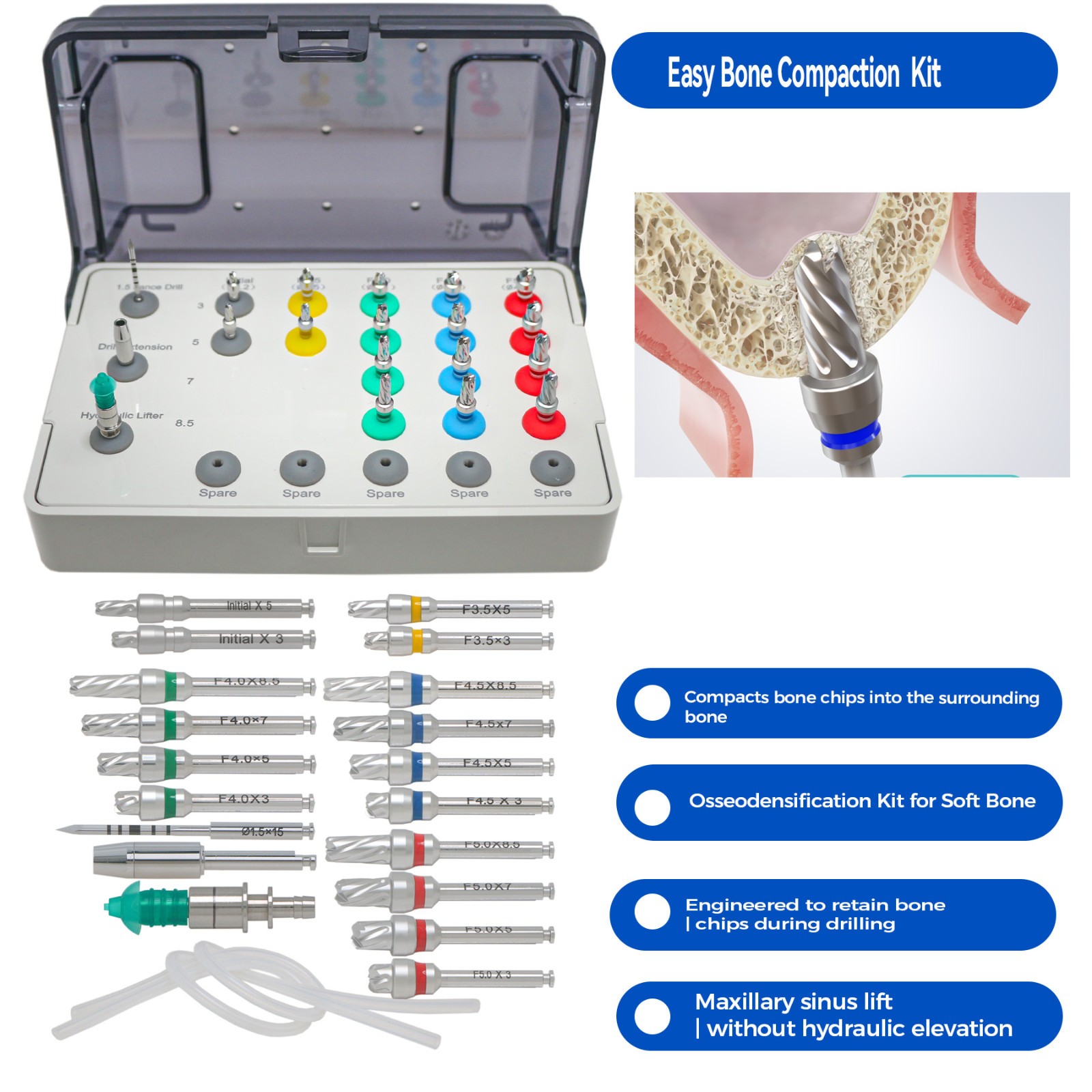 Dental Bone Compaction Kit Sinus Lift Bone Surgical Kit for Soft Bone Implant