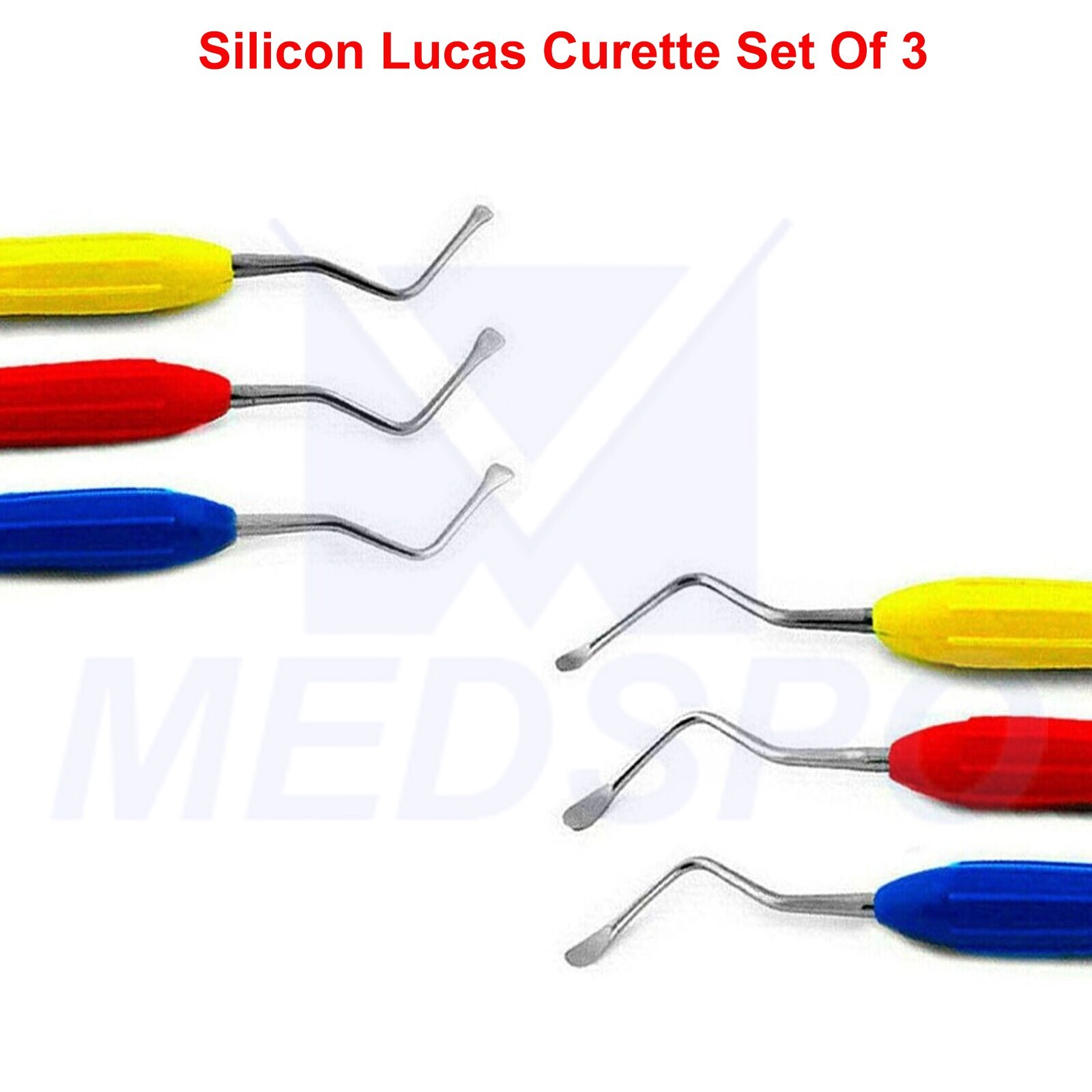 3 PCS Set Surgical Silicon Handle Lucas Bone Curettes Oral Surgery Dental Tools
