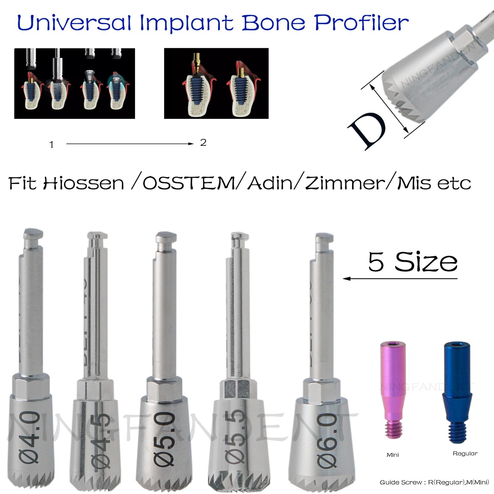 Universal Hiossen Adin Zimmer Mis Implant System Bone Profiler &Guide Screw Kit