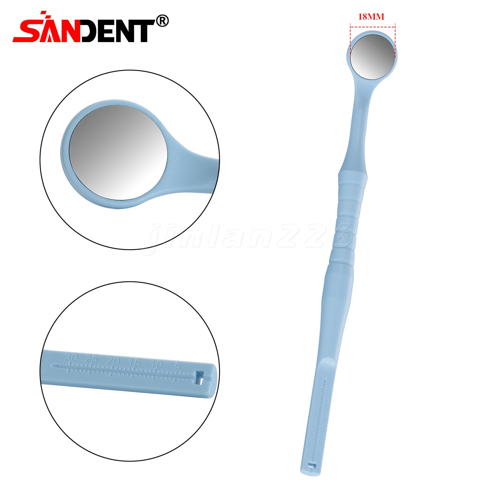2*10pc Dental Mouth Mirror With Blue 18mm Single Side Hand Exam Tool