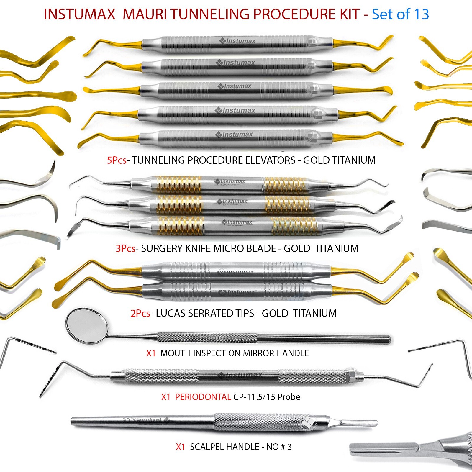 Dental Implant Mauri Tunneling Periodontal Sinus Lift Surgery Instruments 13Pcs
