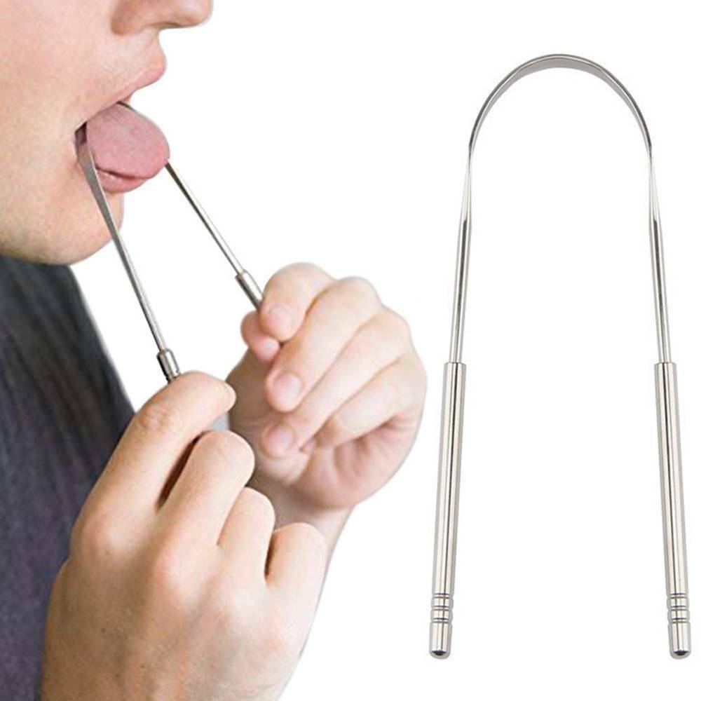Dental Stainless Steel Metal Tongue Scraper Cleaner Adults Hand Scraper Brush