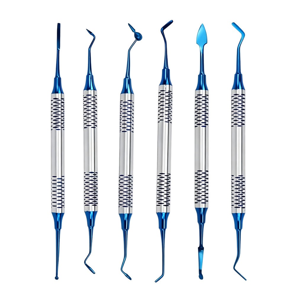 Dental Composite Filling Instrument Gold/Blue Titanium Coated Restorative Kit