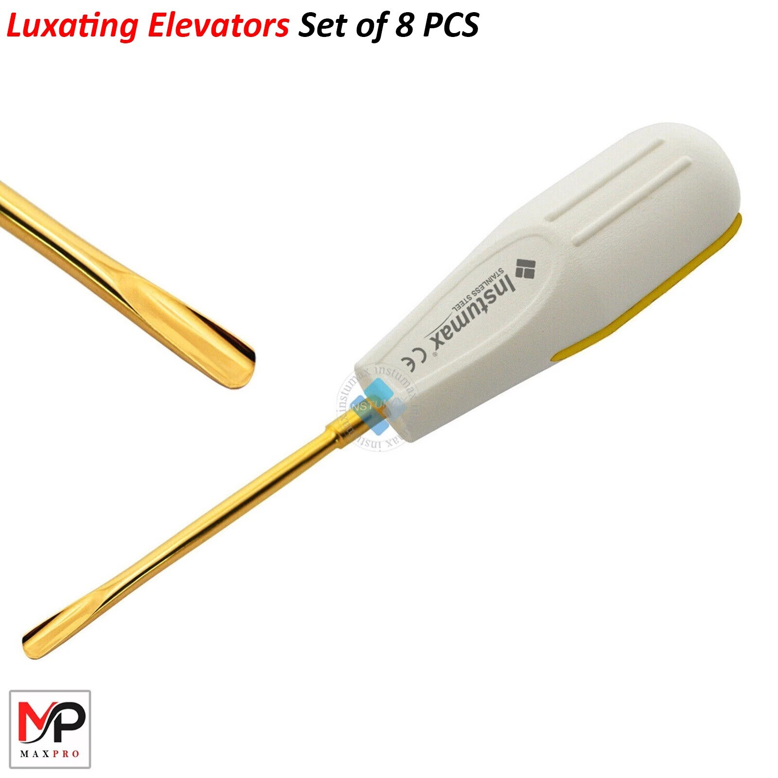 New Dental Root Luxating Elevators Luxation Set of 8 White Plastic Gold Tips