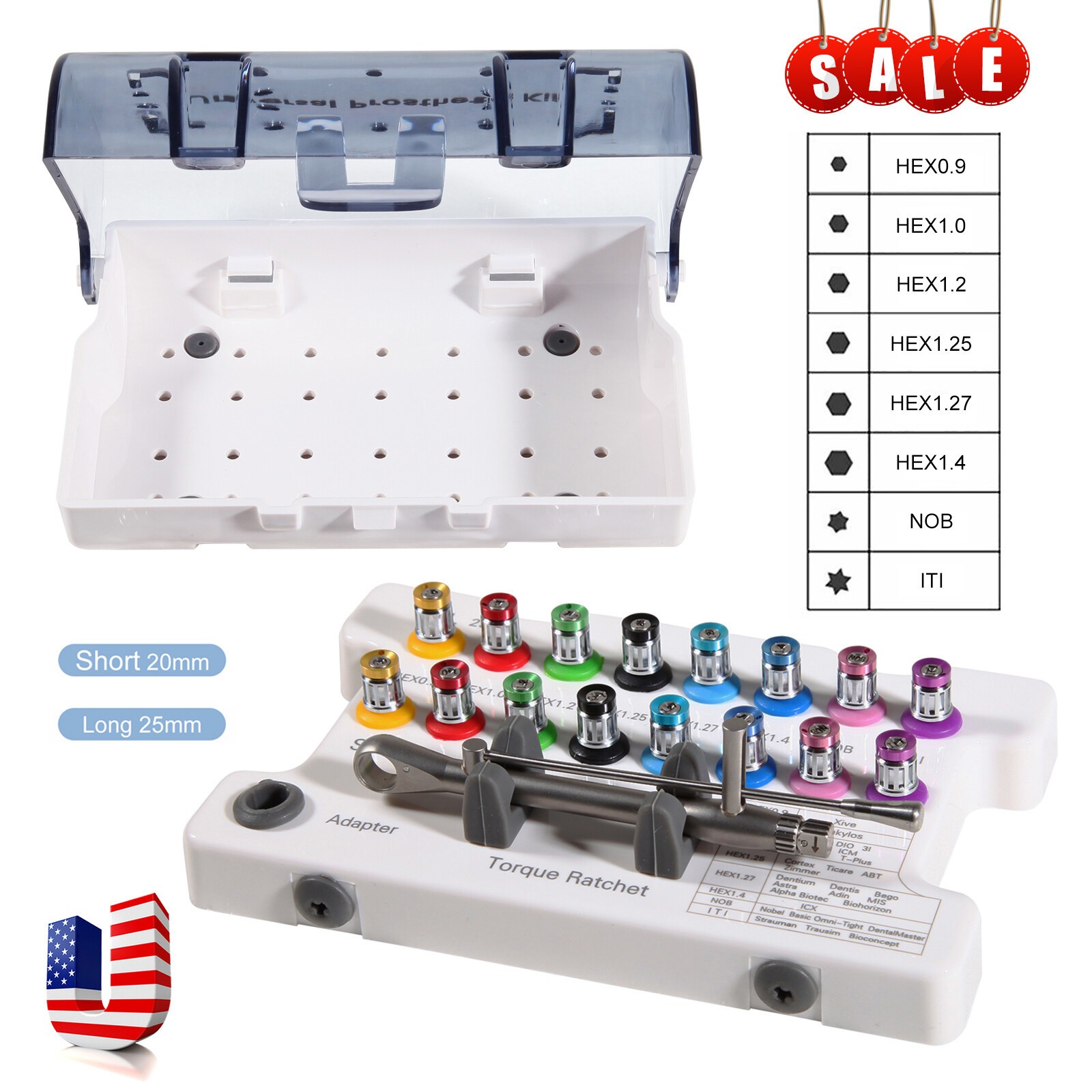 Dental Universal Implant Prosthetic Kit Torque Wrench Screw Drivers Remover+ Box