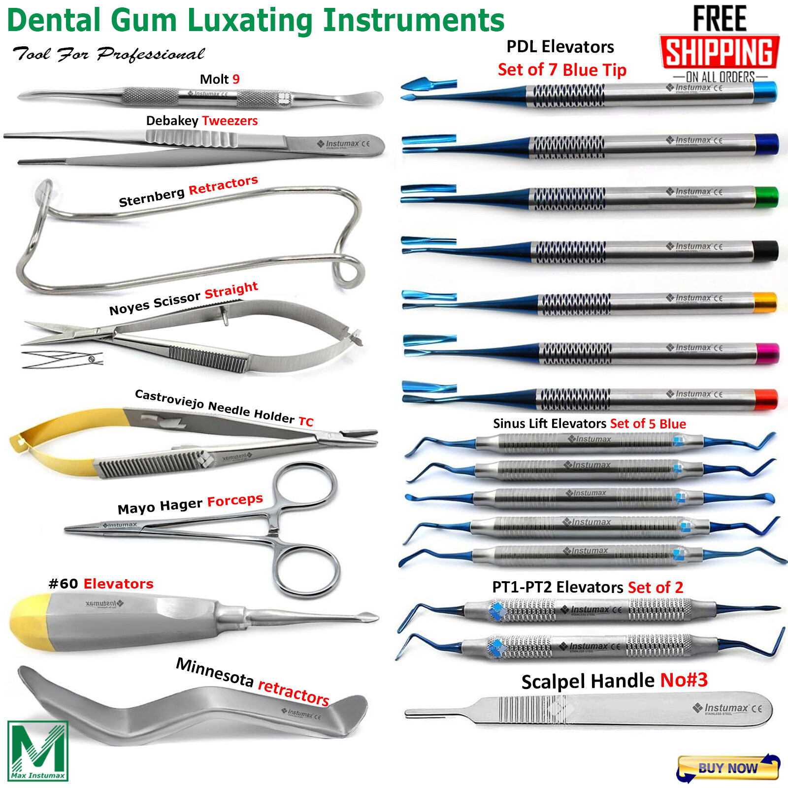 Dental Tooth Extraction Instruments Elevators Root Tip Gum Tissue Extracting Kit