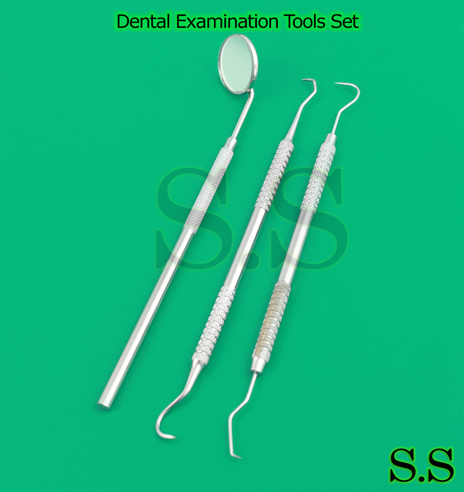 MOUTH MIRROR WITH HANDLE, SICKLE SCALER AND EXPLORER DENTAL EXAMINATION,PR-175